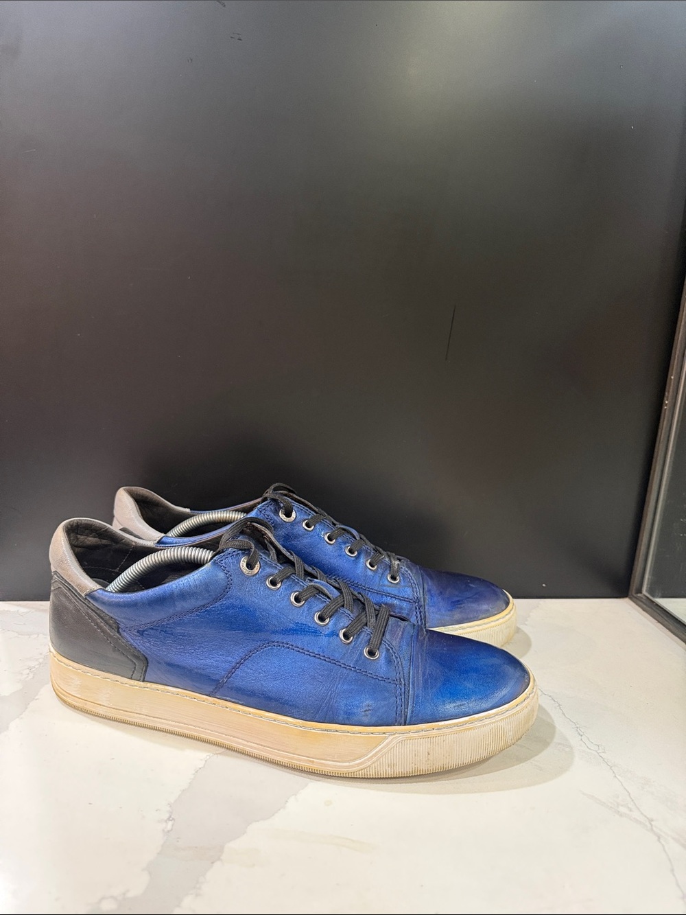 Lanvin Blue and Black Low-Top Leather Sneakers